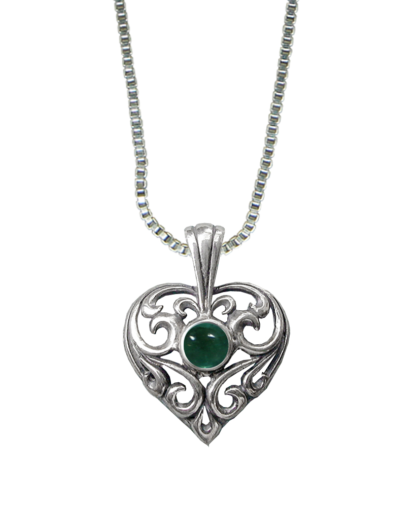 Sterling Silver Exceptional Filigree Heart Pendant With Fluorite